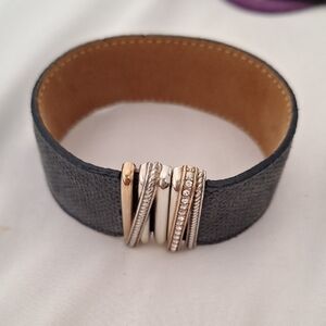 Brighton Black Leather Cuff with Mixed Metal Rings